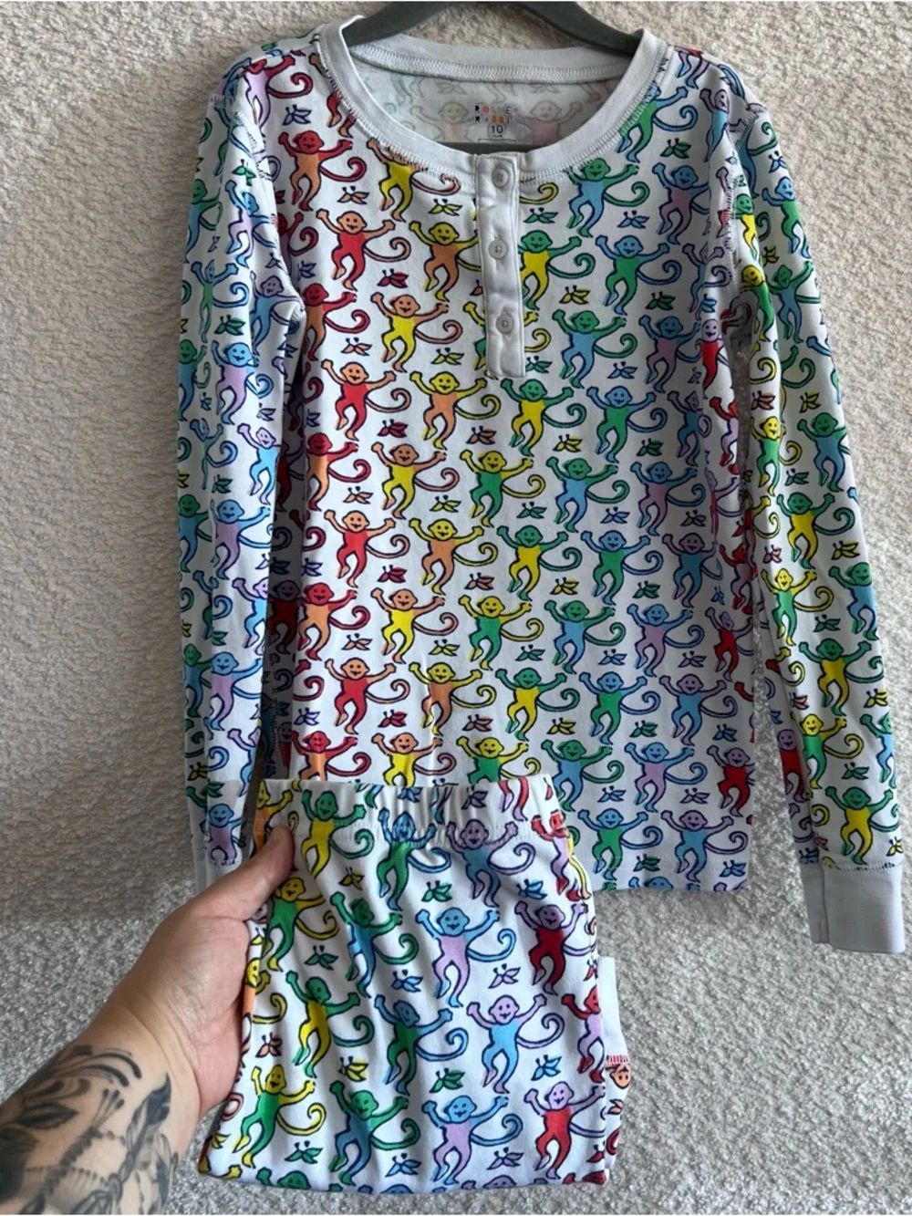 Roller Rabbit Kids Pima Cotton Disco Monkey Dream Rainbow Pajamas Set Size 10‎